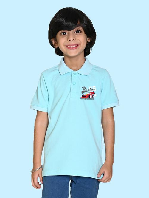 light blue placement printed polo t-shirt - 20997141 - Very Small Image - 1