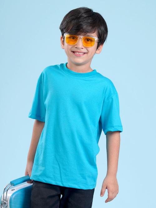 turquoise blue cotton blend back print t-shirt - 20997257 - Very Small Image - 1