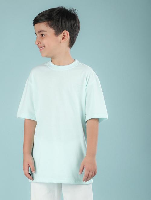 light blue cotton blend back print t-shirt - 20997313 - Very Small Image - 1