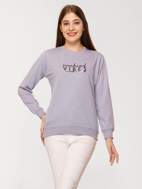lavender chest printed detailed casual sweatshirt - 20998315 - Very Small Image - 1