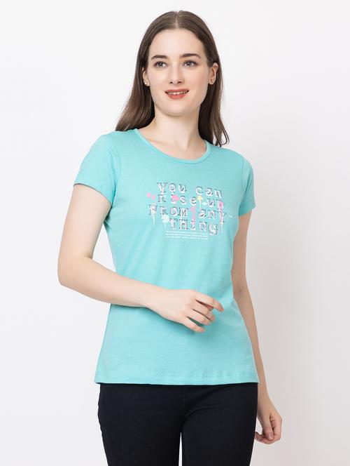 light blue cotton blend chest print t-shirt - 20998344 - Very Small Image - 1