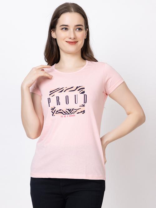 rosewater pink cotton blend chest print t-shirt - 20998352 - Very Small Image - 1