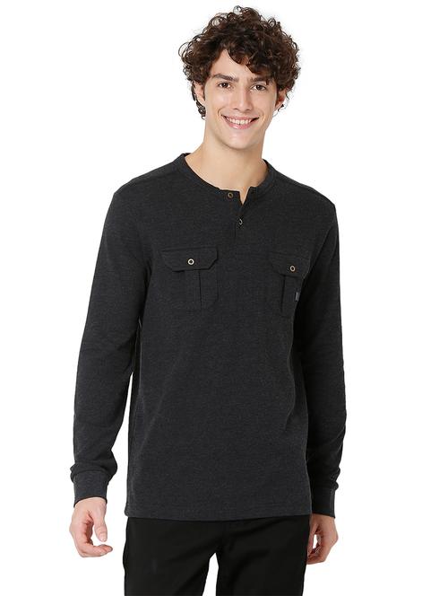grey solid long sleeve plain t-shirt - 20998418 - Very Small Image - 1