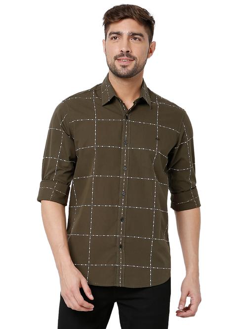 olive cotton casual shirt - 20998487 - Very Small Image - 1