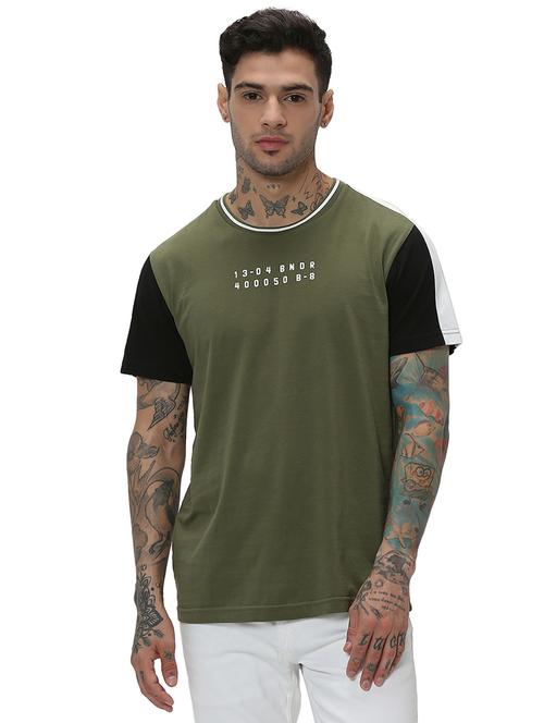 olive cotton color block chest print t-shirt - 20998752 - Very Small Image - 1
