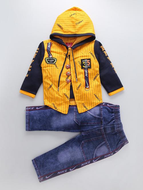 yellow striped printed shirt & jeans set - 20999847 - Very Small Image - 1