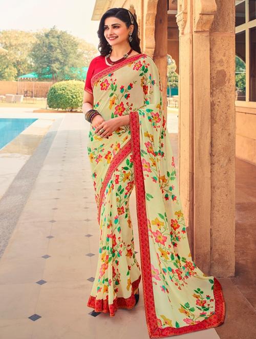 cream floral printed saree with blouse - 20999953 - Very Small Image - 1