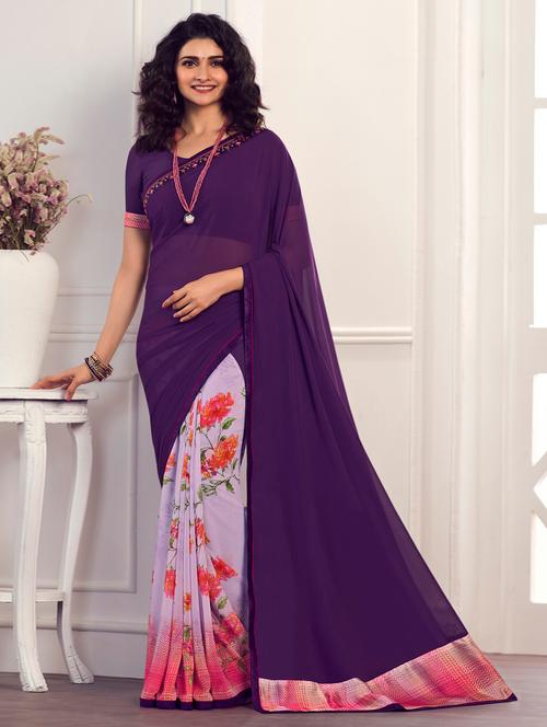 women floral printed lace work saree with blouse - 20999963 - Very Small Image - 1