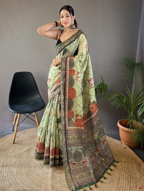 women self design tussar silk saree with blouse - 21000007 - Very Small Image - 1