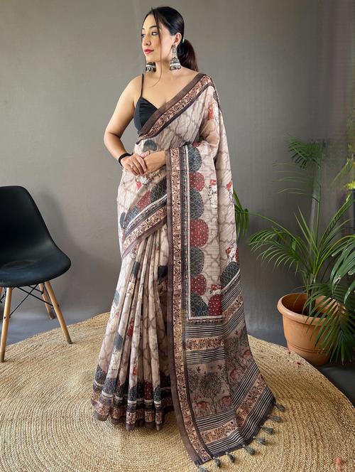 women self design tussar silk saree with blouse - 21000009 - Very Small Image - 1