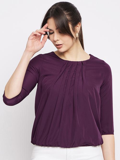 solid purple detailed casual top - 21009284 - Very Small Image - 1