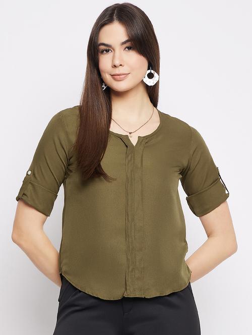 women solid notch neck top - 21009296 - Very Small Image - 1