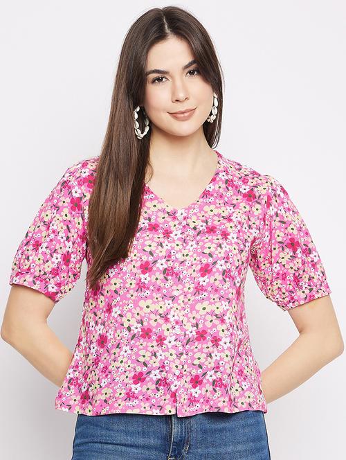 pink floral printed regular top - 21009306 - Very Small Image - 1