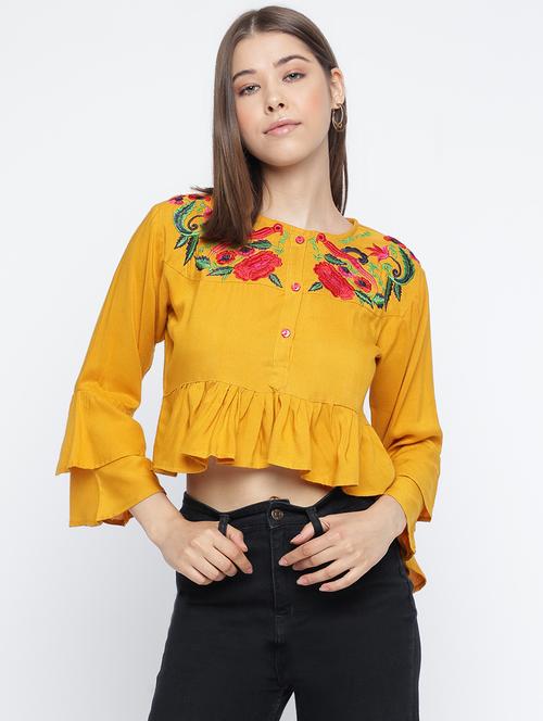 yellow rayon crop top - 21009383 - Very Small Image - 1
