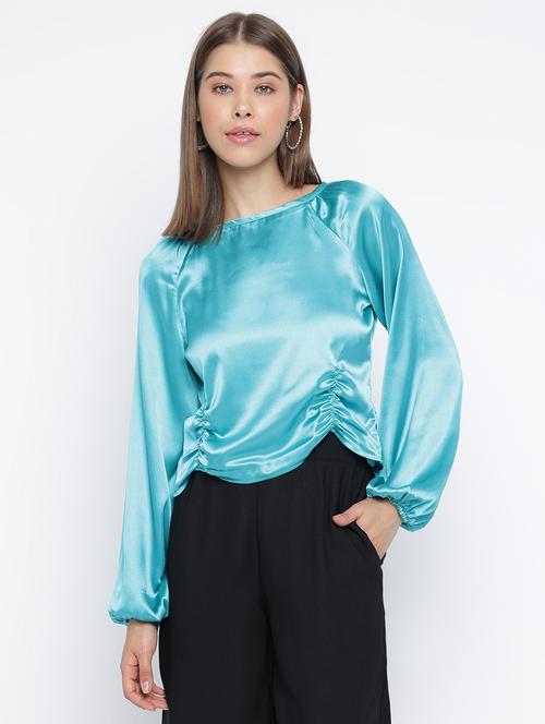 solid light blue detailed crop top - 21009388 - Very Small Image - 1
