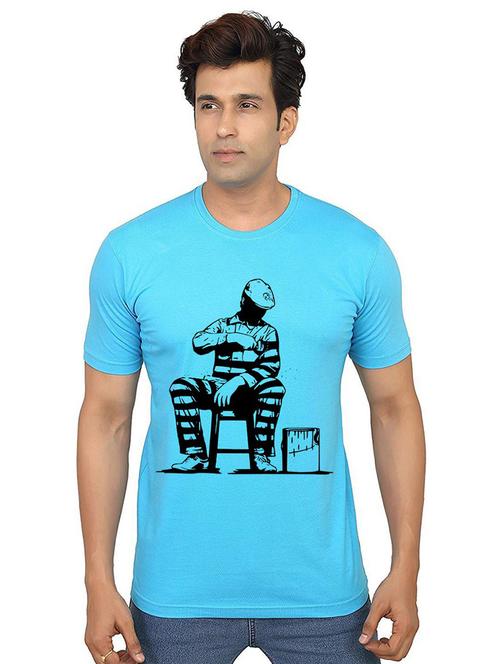 light blue front printed casual t-shirt - 21013580 - Very Small Image - 1