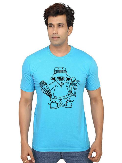 light blue front printed casual t-shirt - 21014152 - Very Small Image - 1