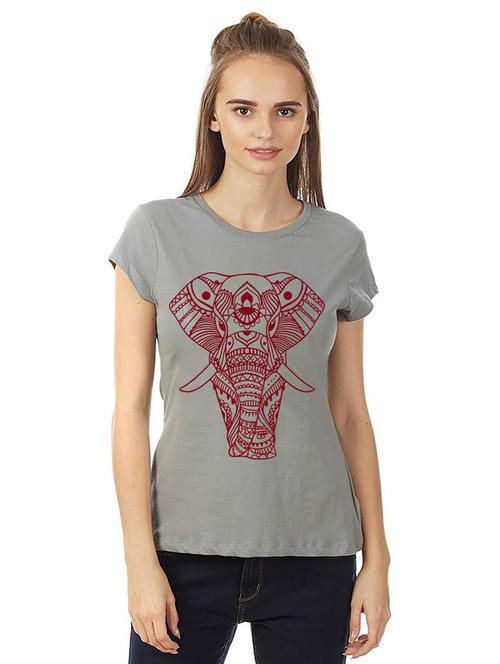 women round neck front print t-shirt - 21015605 - Very Small Image - 1