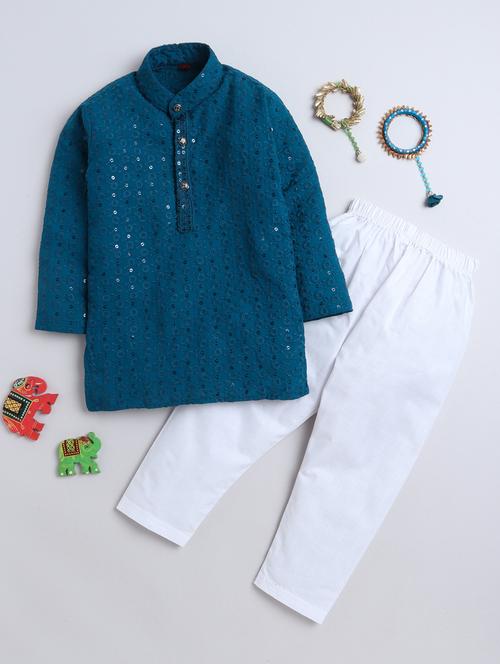 blue cotton blend kurta set - 21016407 - Very Small Image - 1