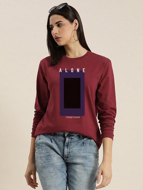 women round neck front print t-shirt - 21016898 - Very Small Image - 1