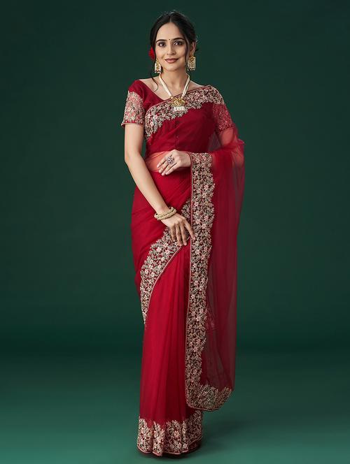 women solid with bordered saree - 21017042 - Very Small Image - 1