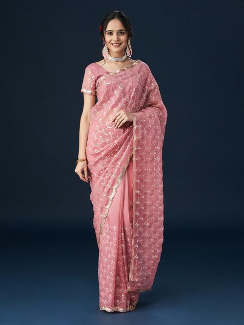 peach embellished saree with blouse - 21017072 - Very Small Image - 1