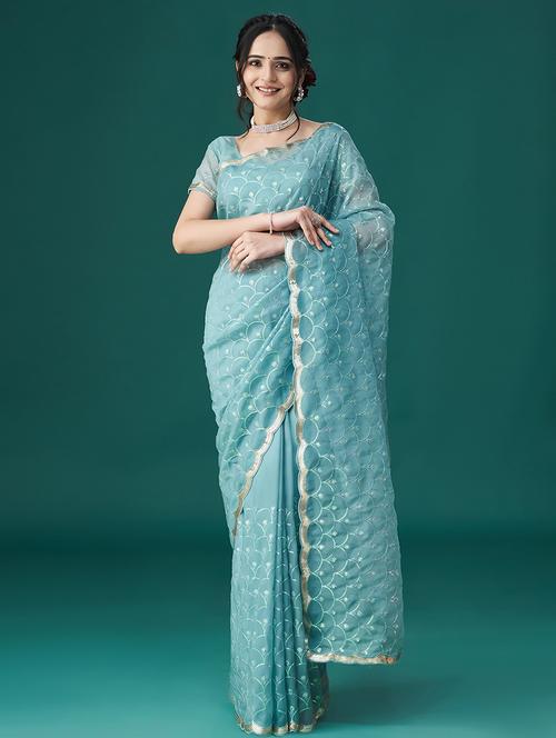 light blue embellished saree - 21017073 - Very Small Image - 1