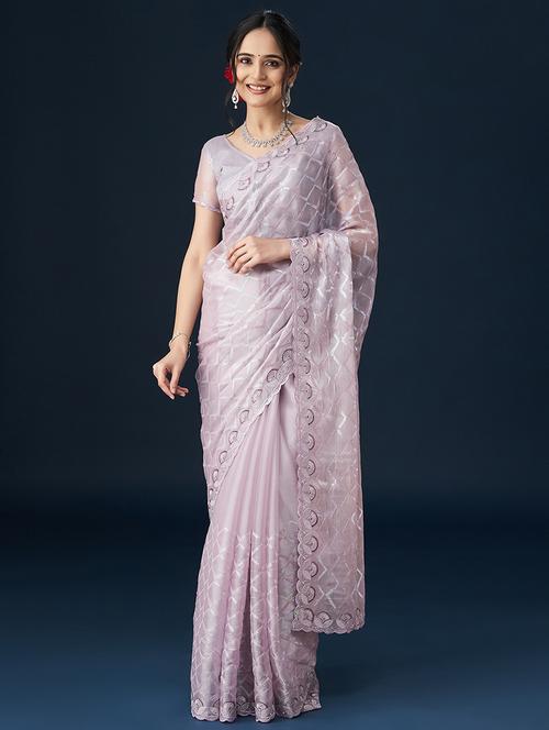 lavender chiffon embellished saree - 21017080 - Very Small Image - 1