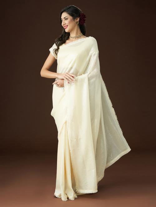 cream embellished saree with blouse - 21017097 - Very Small Image - 1