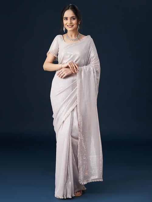 lavender georgette embellished saree - 21017098 - Very Small Image - 1