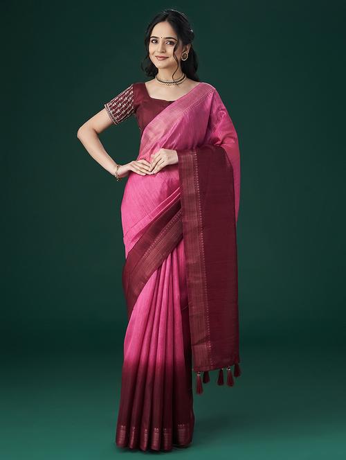 pink bordered saree with blouse - 21017100 - Very Small Image - 1