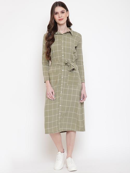 green checked printed detailed dress - 21017169 - Very Small Image - 1
