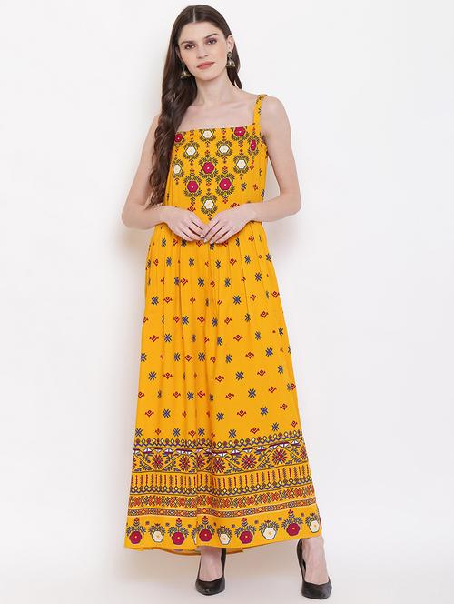 yellow floral printed detailed dress - 21017179 - Very Small Image - 1