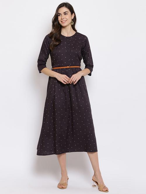 dark grey printed detailed midi dress - 21017206 - Very Small Image - 1