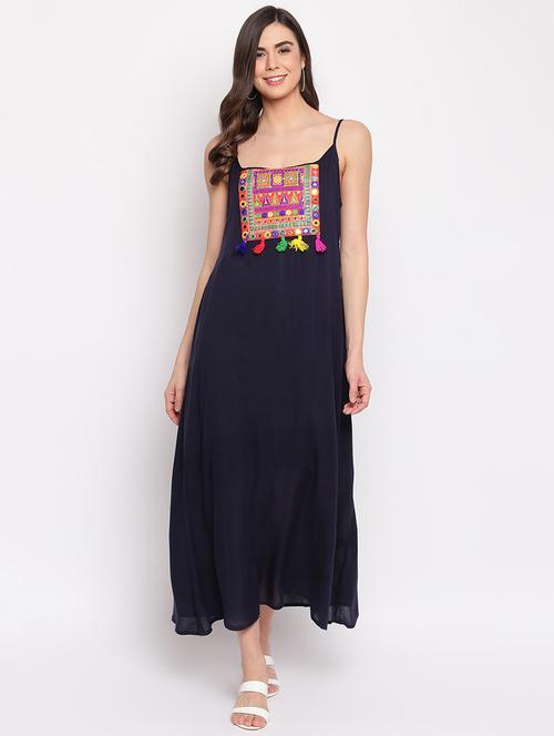 navy blue embroidered detailed dress - 21017209 - Very Small Image - 1