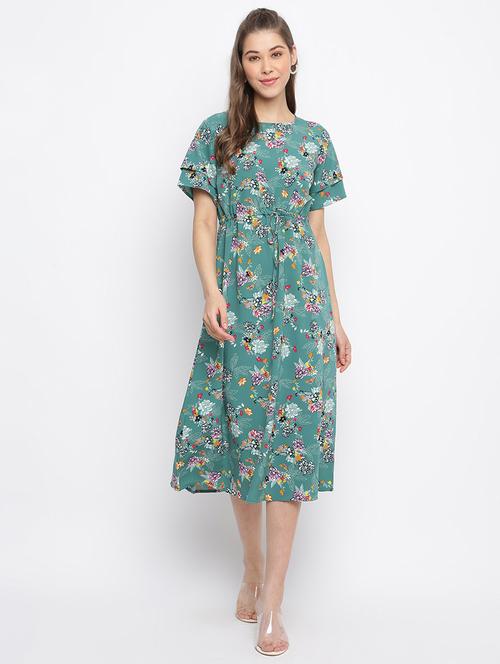 green floral printed detailed dress - 21017216 - Very Small Image - 1