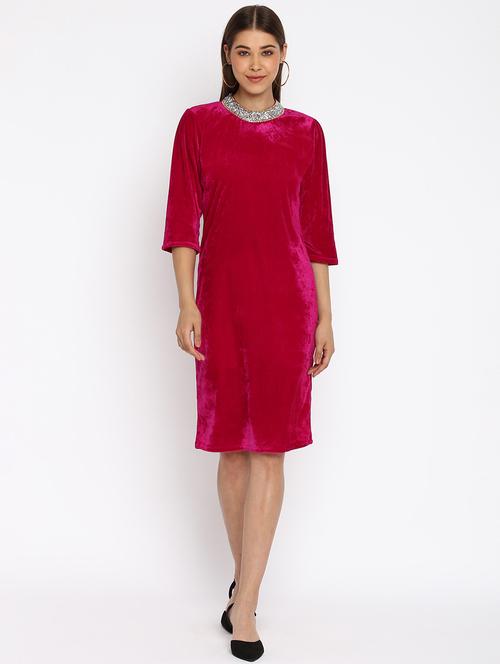 pink velvet sheath dress - 21017233 - Very Small Image - 1