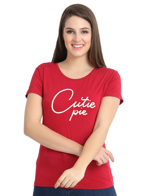 red cotton chest print t-shirt - 21017284 - Very Small Image - 1