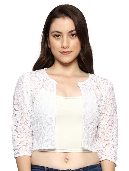 white self design detailed crop shrug - 21017403 - Very Small Image - 1