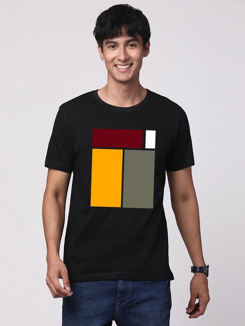 black cotton chest print tshirt - 21017572 - Very Small Image - 1