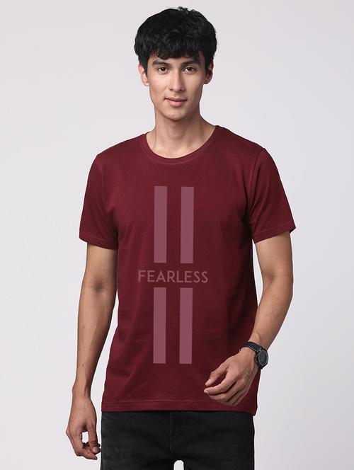 maroon cotton chest print tshirt - 21017598 - Very Small Image - 1
