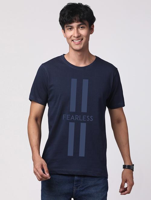 navy blue cotton chest print tshirt - 21017600 - Very Small Image - 1