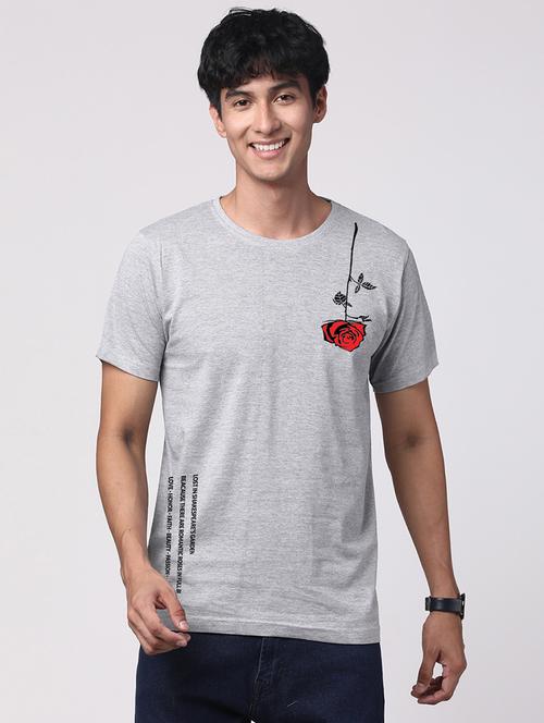 grey cotton chest print tshirt - 21017611 - Very Small Image - 1