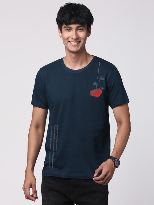 teal cotton chest print tshirt - 21017616 - Very Small Image - 1