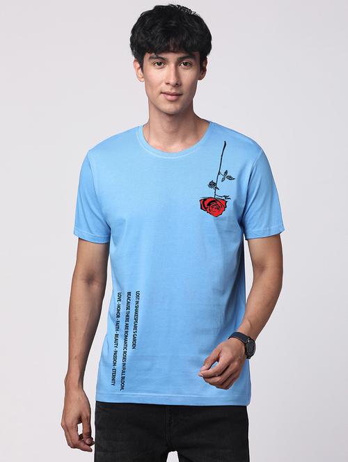 light blue cotton chest print tshirt - 21017617 - Very Small Image - 1