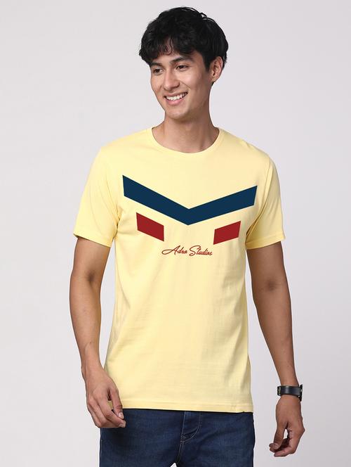 yellow cotton chest print tshirt - 21017637 - Very Small Image - 1
