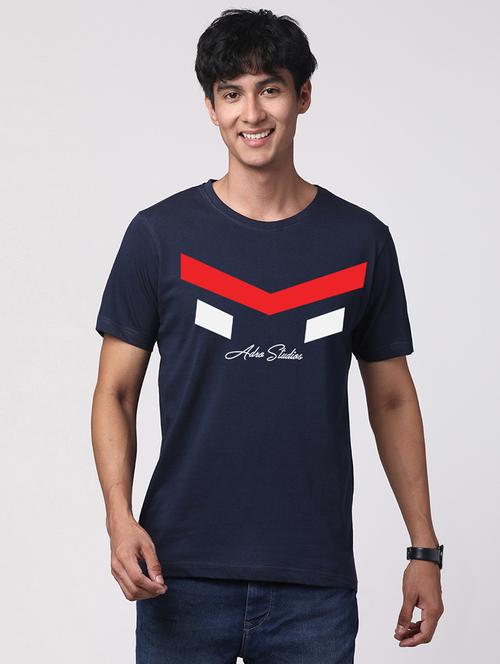 navy blue cotton chest print tshirt - 21017641 - Very Small Image - 1