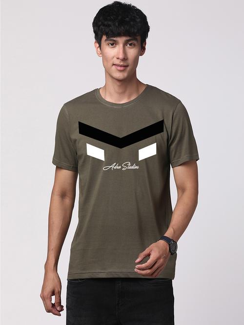 olive cotton chest print tshirt - 21017642 - Very Small Image - 1