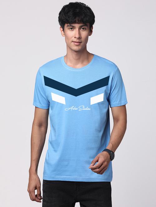 light blue cotton chest print tshirt - 21017648 - Very Small Image - 1