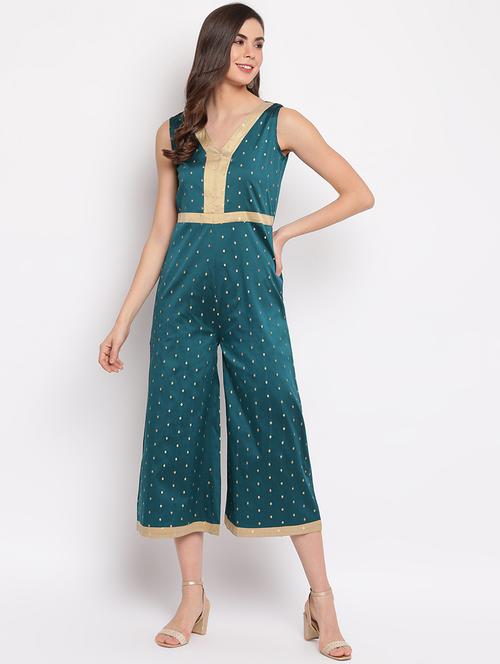 green silk blend full leg jumpsuit - 21017658 - Very Small Image - 1